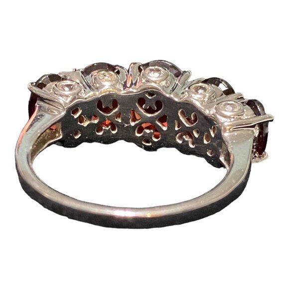 Garnet Ring Size 9 5 Oval Stones 9 Carats Jewelry Sterling Silver Stamped 925 Po - Picture 5 of 13